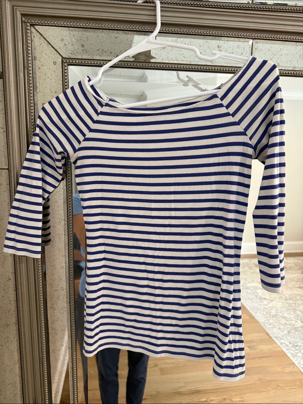 Old Navy Navy & White Striped Boatneck Long Sleeve Top